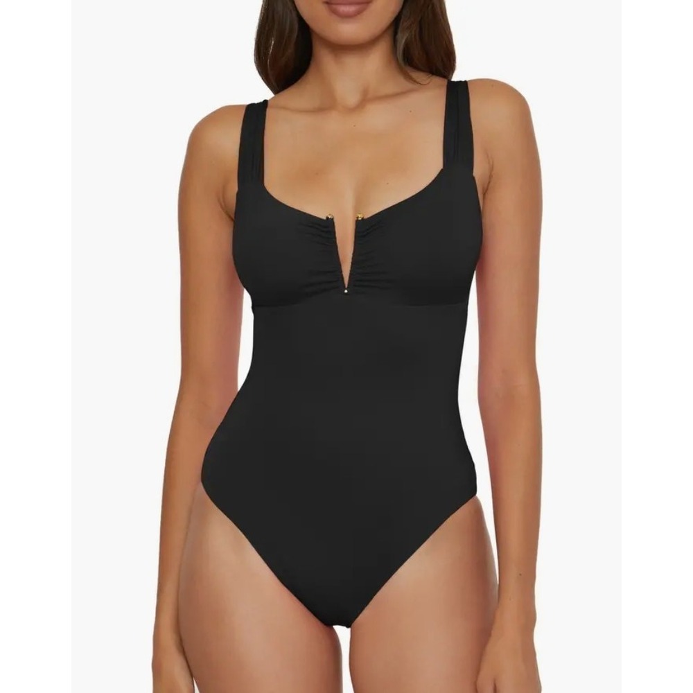 New Becca Black V Wire One Piece Swimsuit Bathing Suit S Small NWT